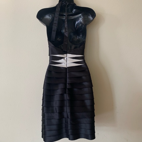 BCBG Max Azria Black and White Satin Halter Bandage Bodycon Dress - Picture 6 of 12